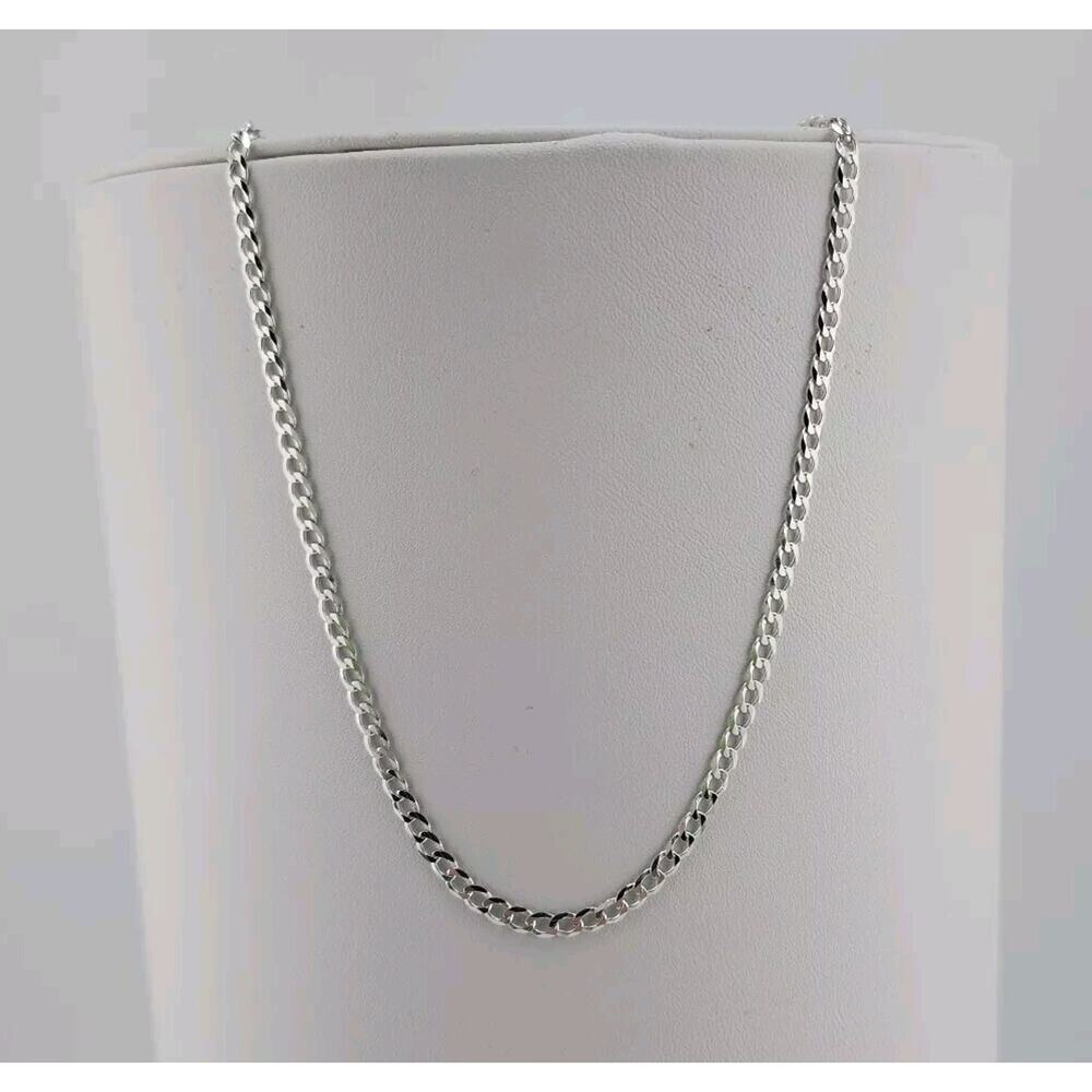 NWOT 3MM Sterling Silver Flat Diamond Cut Curb Chain Necklace 18" - Picture 2 of 5